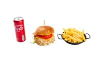 Piščančji burger + pomfri + pijača 0,33l