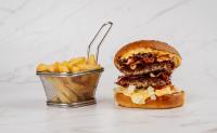 Burger Hiša Pod Gradom s pomfrijem in česnovo omako